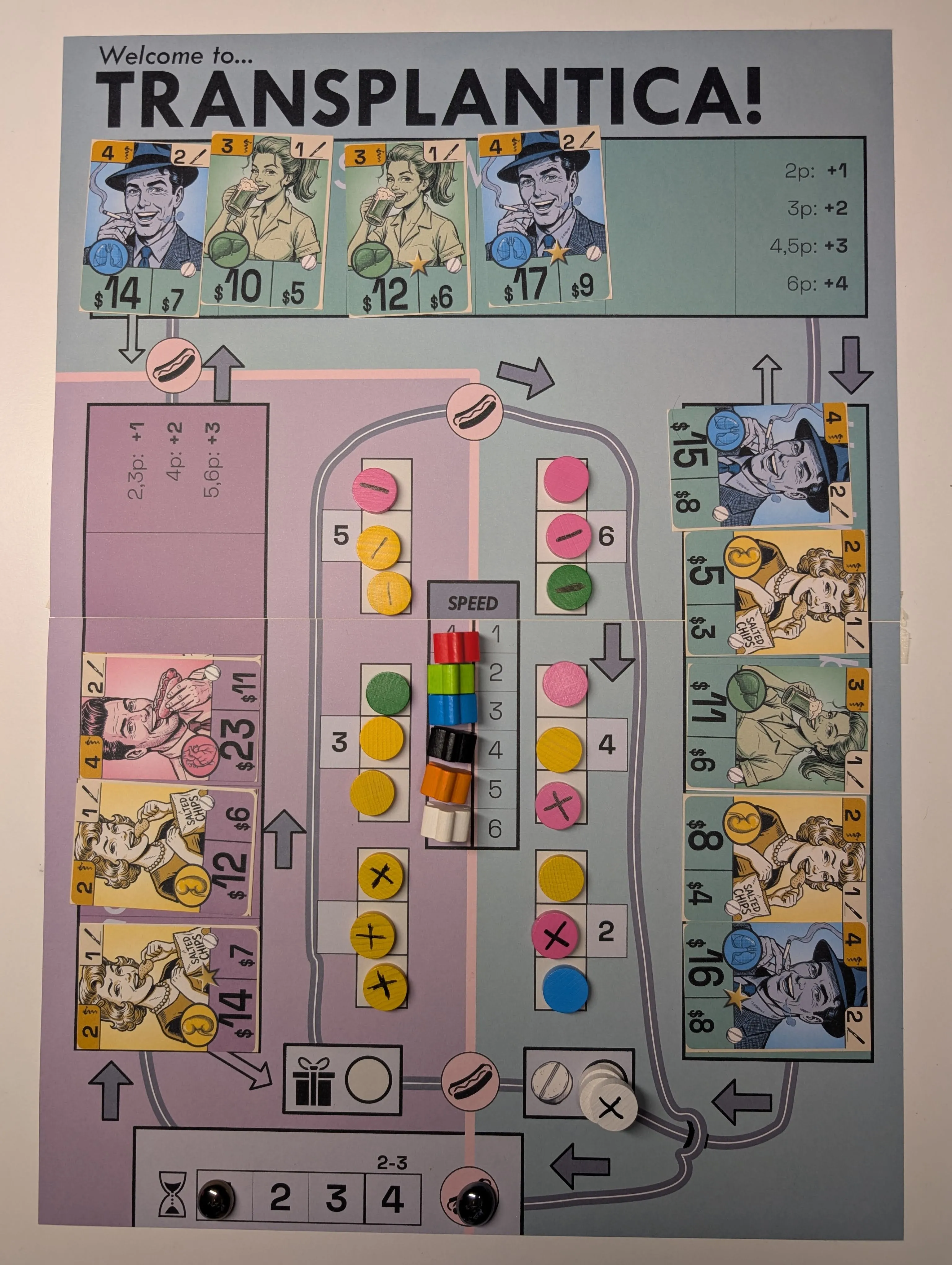 Close up of Transplantica game board with pieces